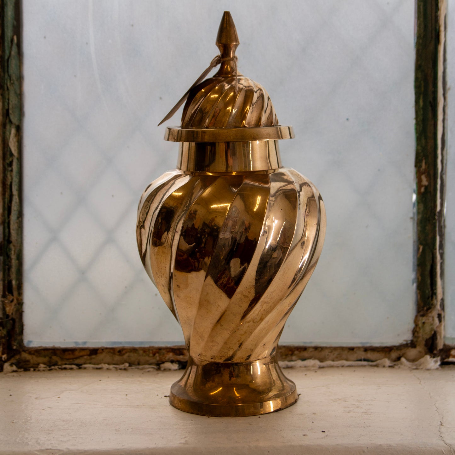 Vintage Solid Brass Gentle Swirl Ginger Jar