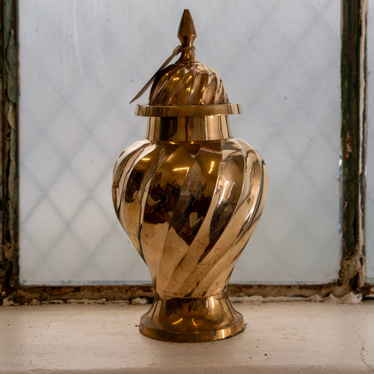 Vintage Solid Brass Gentle Swirl Ginger Jar