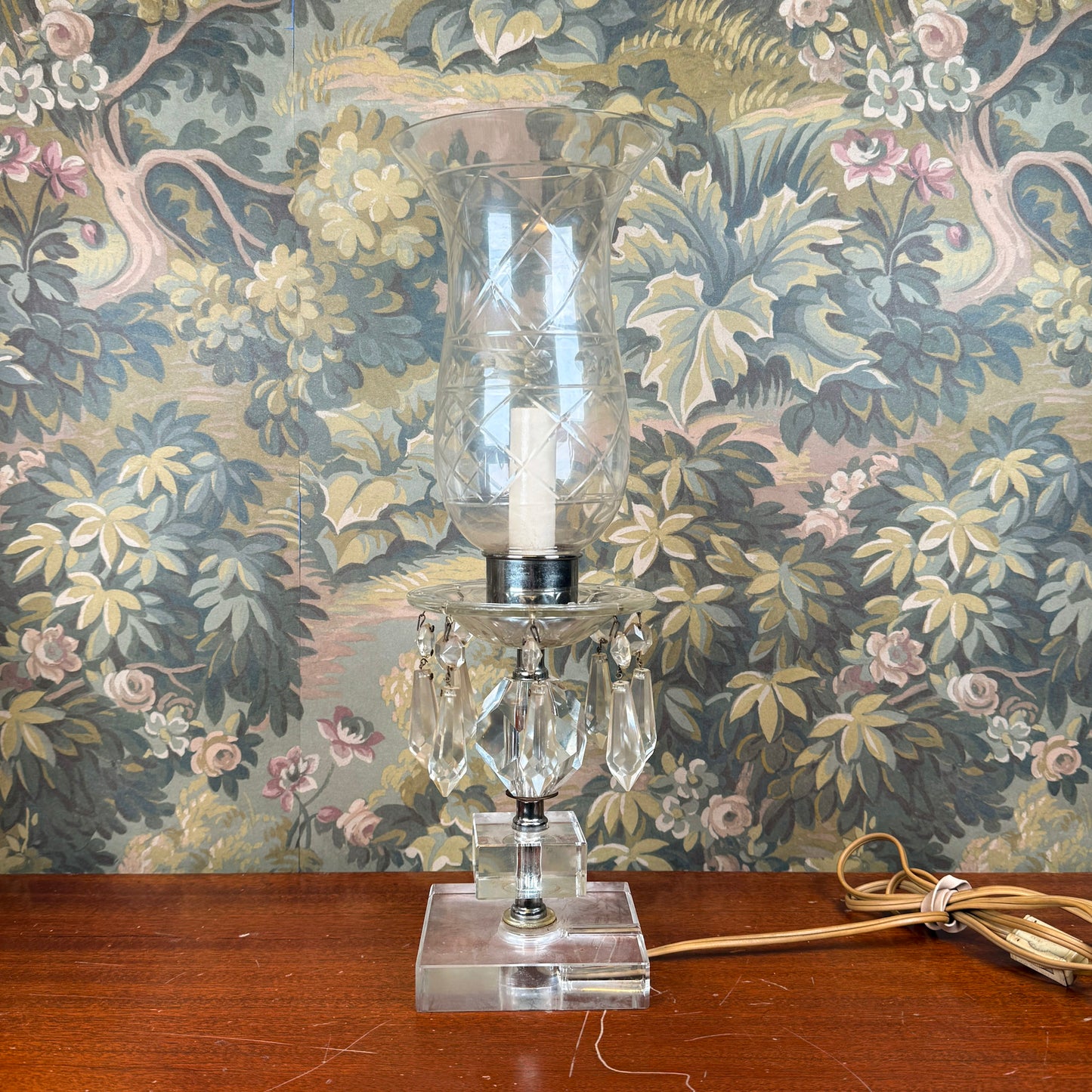 Vintage Electric Crystal Etched Glass Lamp
