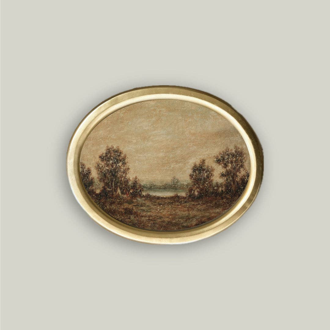 Decorative plate with a landscape design on a gray background