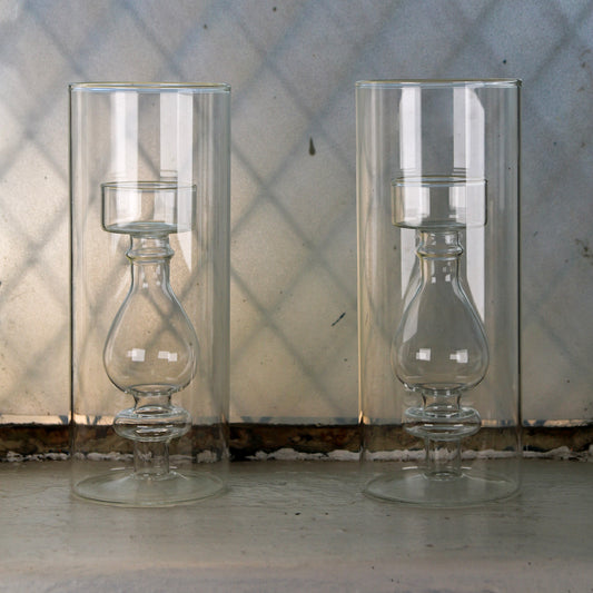 Pair of Blown Glass Hurricane Tea Light Holder