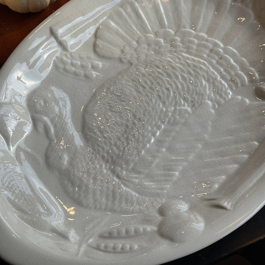 Vintage White Ceramic Turkey Platter