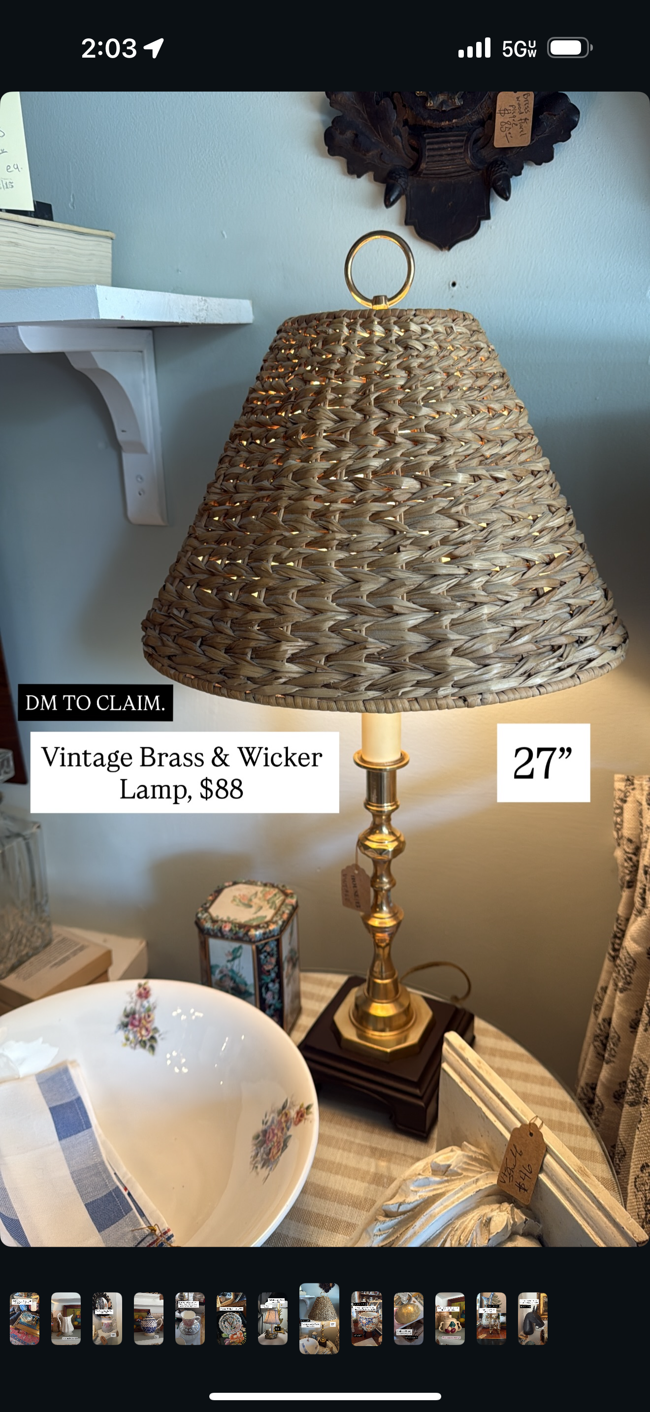 Vintage Brass & Wicker Lamp