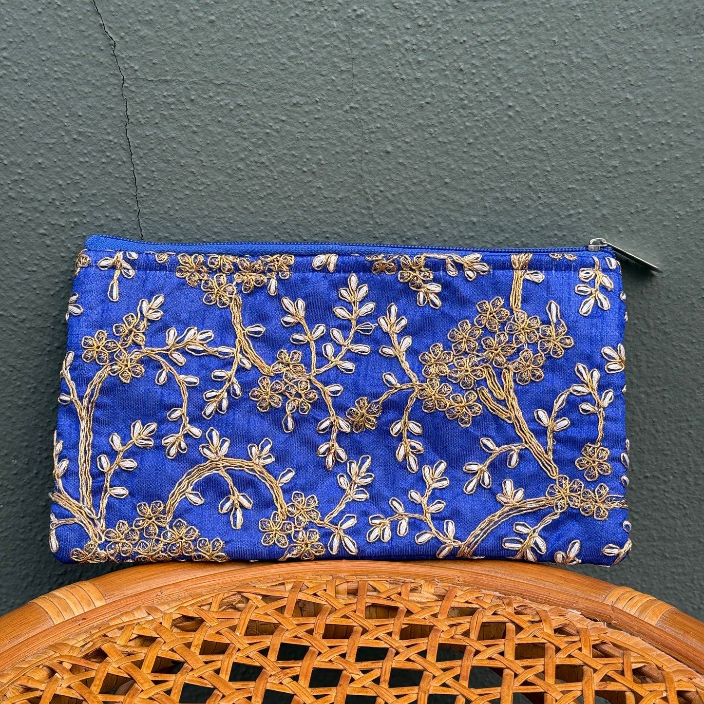 Blue Embroidered Purse Wallet