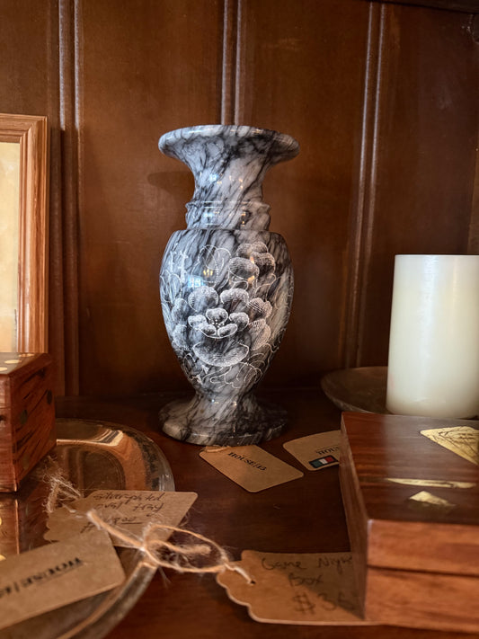 Black Marble Etched Vase