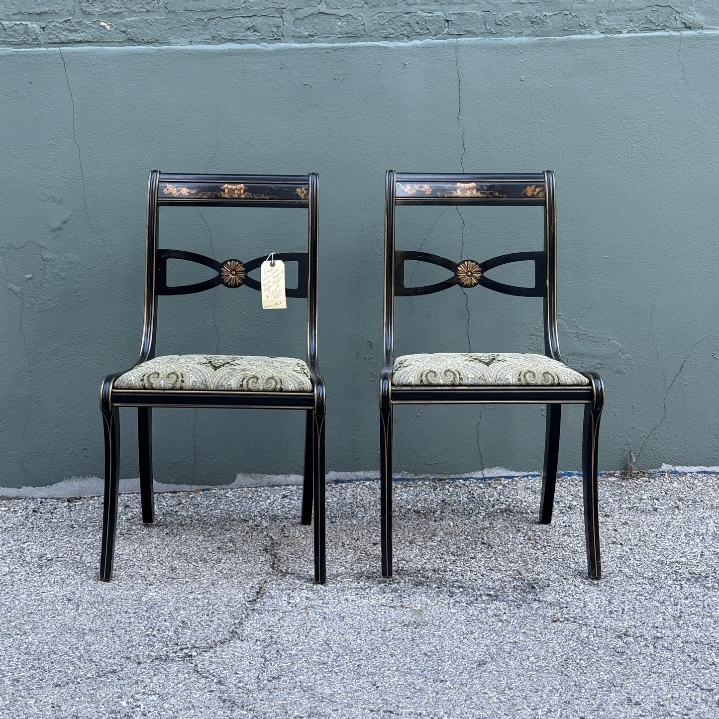 Vintage Chinoiserie Black Regency Style Chair
