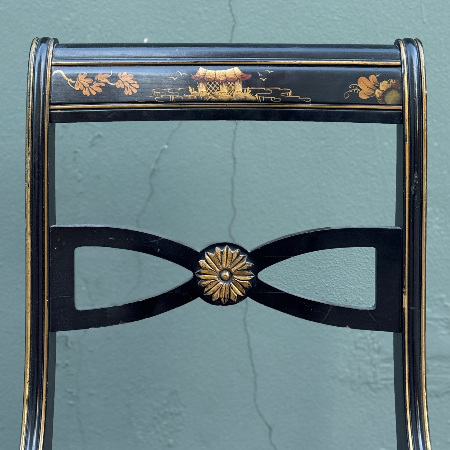Vintage Chinoiserie Black Regency Style Chair