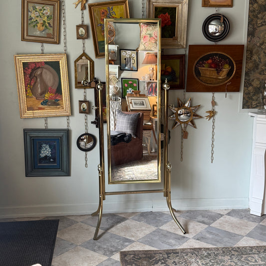 Vintage Brass Standing Mirror