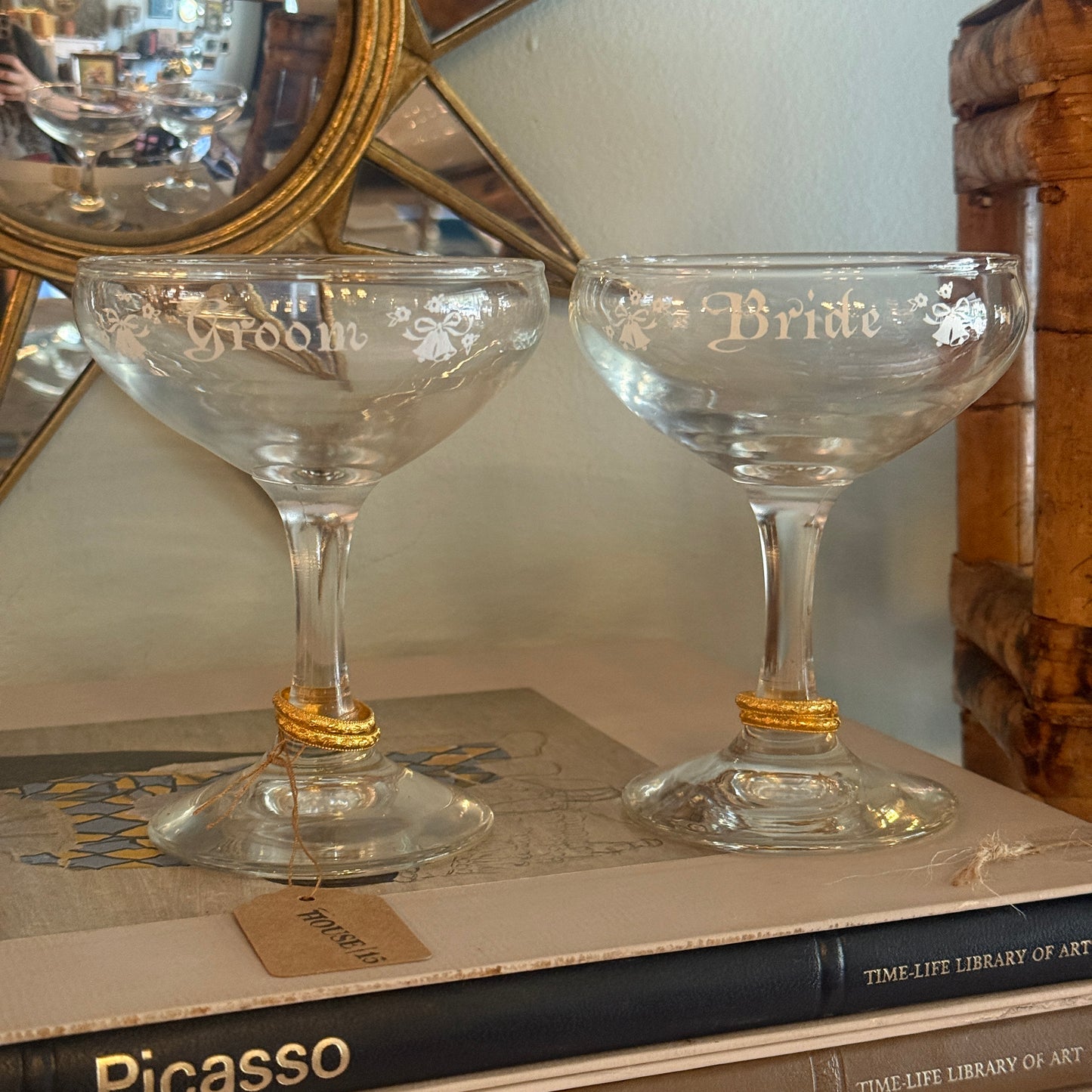 Vintage Bride & Groom Coupe Glasses