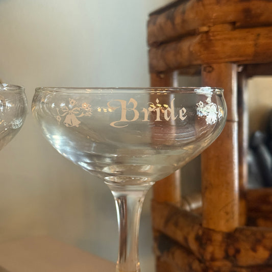 Vintage Bride & Groom Coupe Glasses