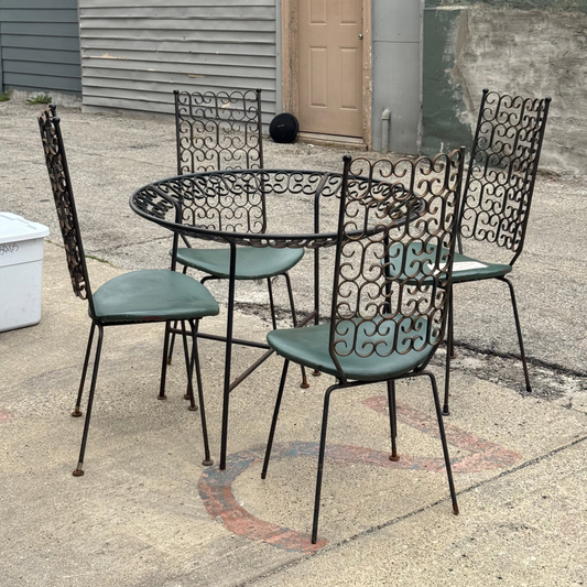 1960's Arthur Umanoff Wrought Iron Table & 4 Chairs