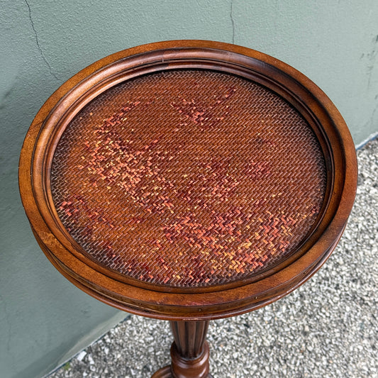 Vintage Wicker & Wood Side Table