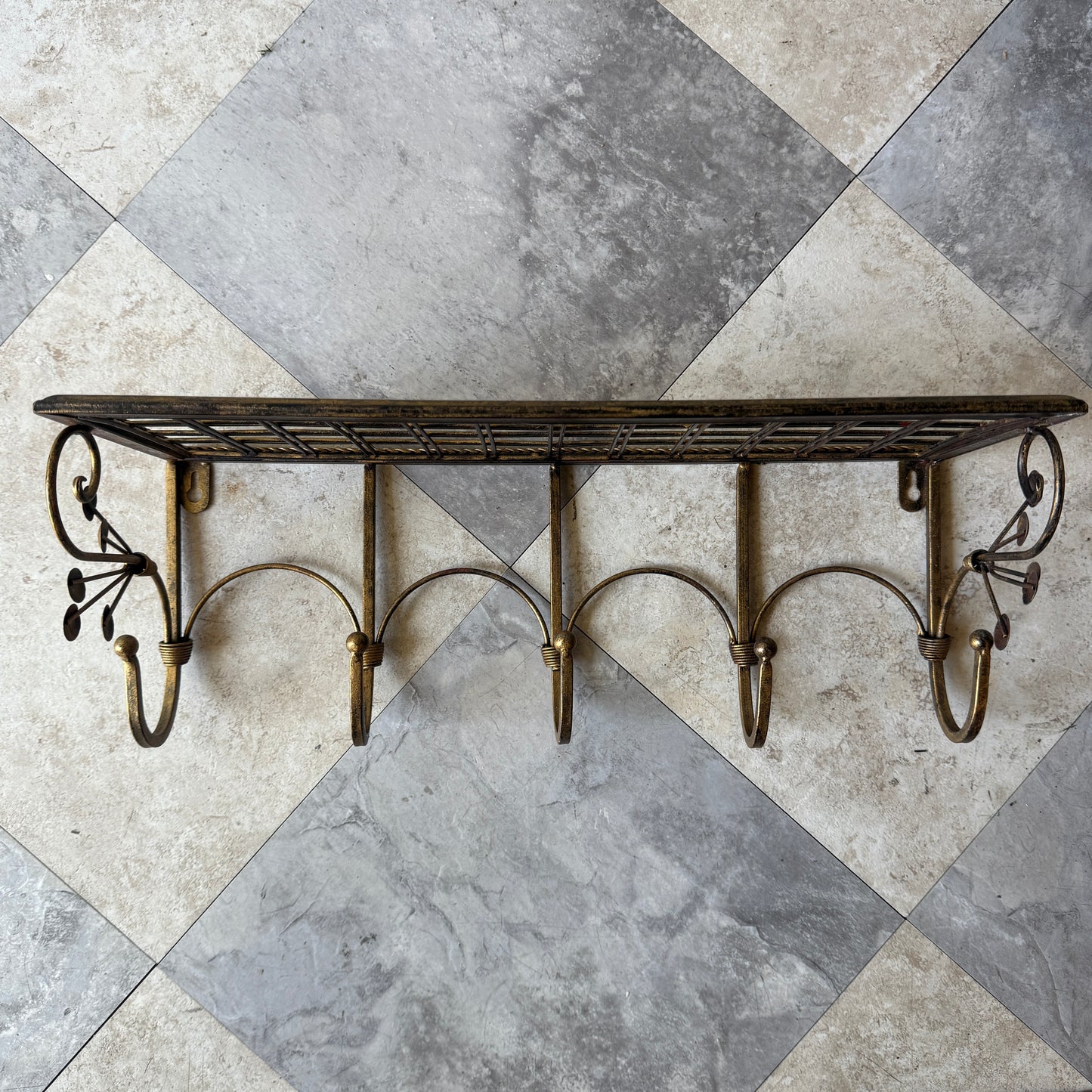 Brass Shelf with Hooks