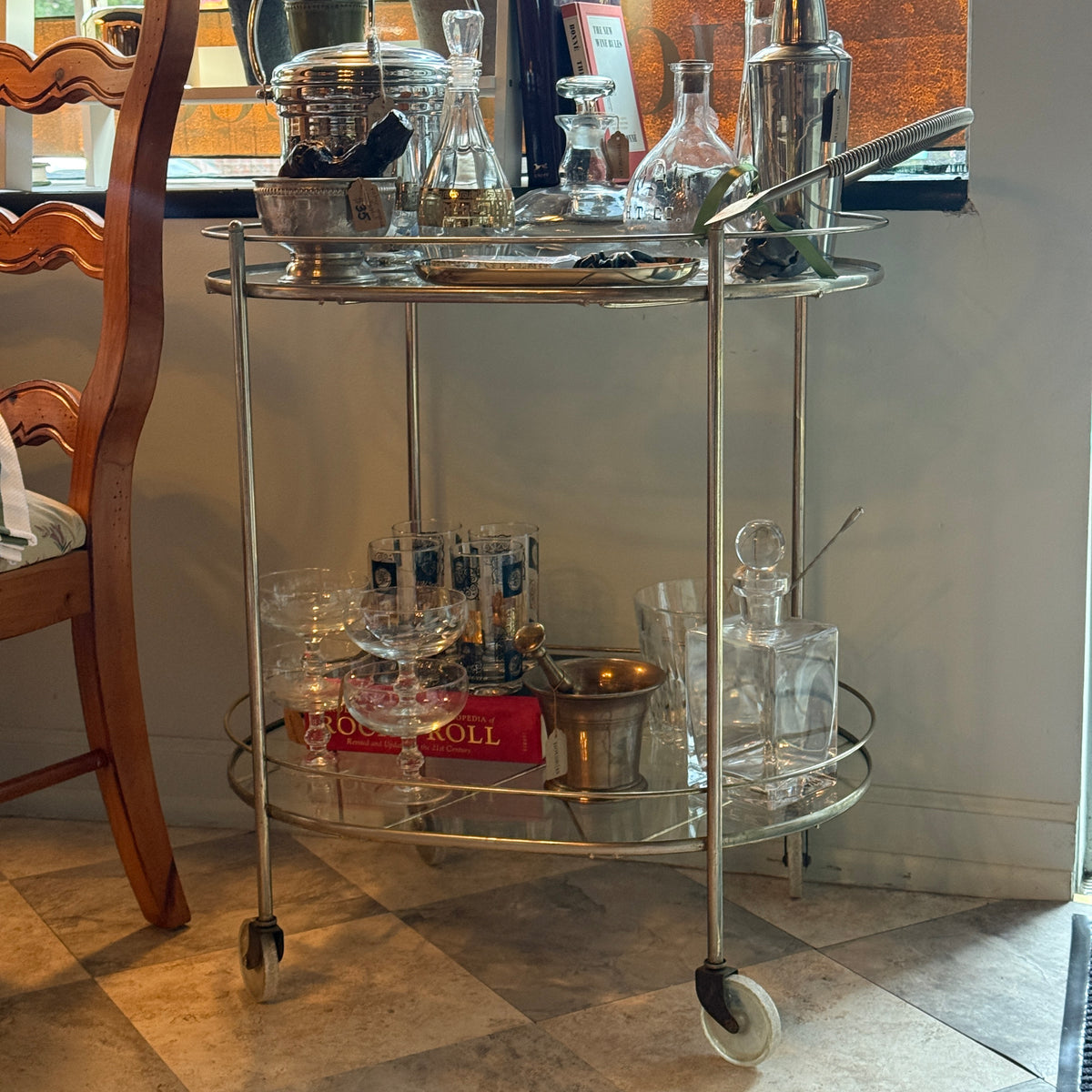 MCM Chrome Two-Tiered Bar Cart