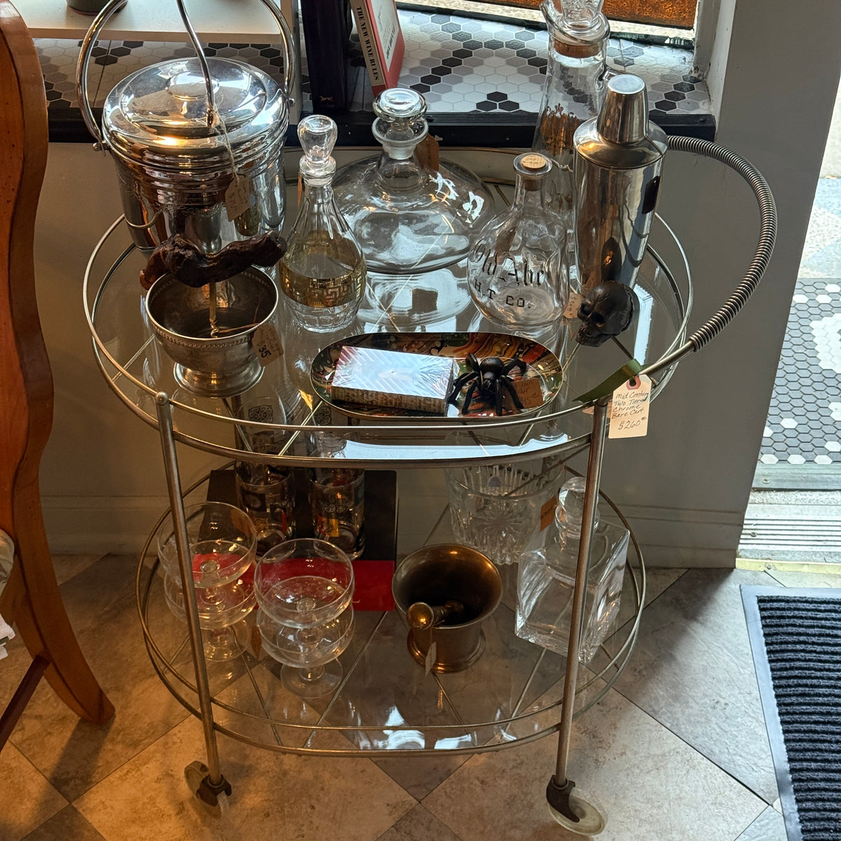 MCM Chrome Two-Tiered Bar Cart