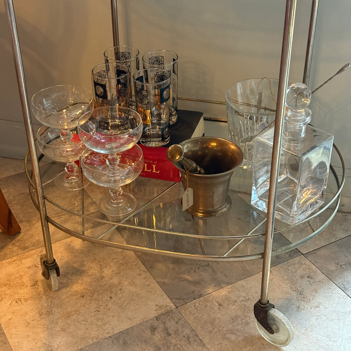 MCM Chrome Two-Tiered Bar Cart