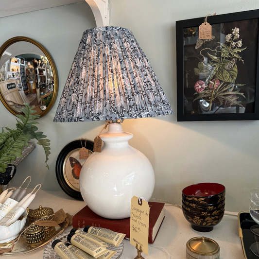 White Ceramic Lamp with Blue Floral Custom Shade