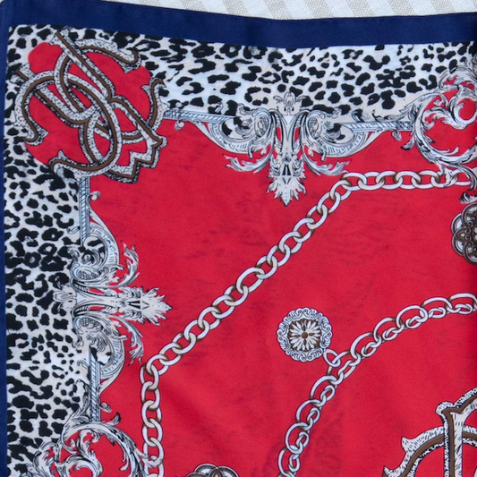 Red Leopard & Chains French Scarf
