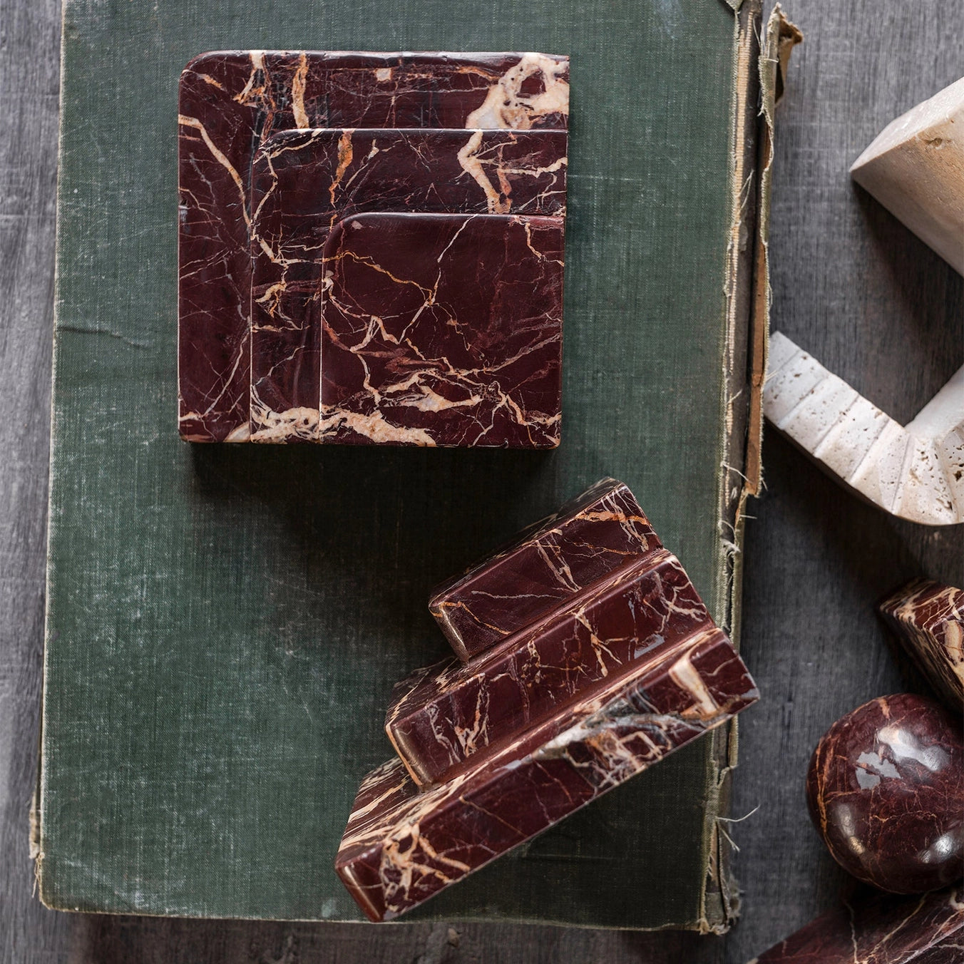 Red Marble Bookends