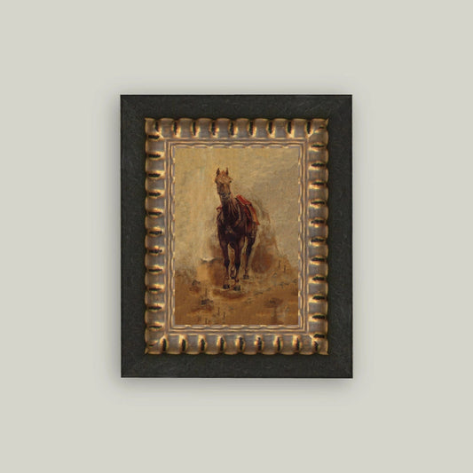 Framed artwork of a horse on a plain background