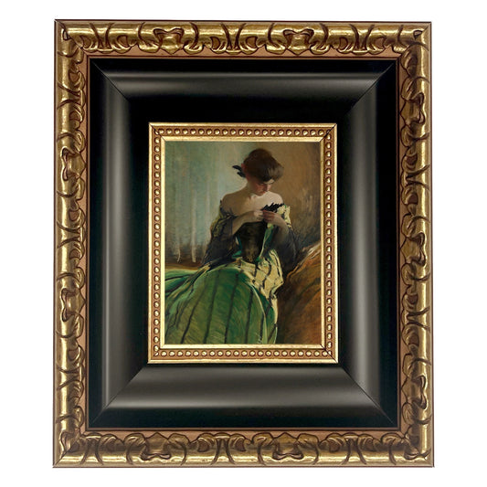 Woman in Black and Green Dress Vintage Painting Print