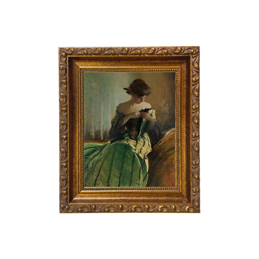 Woman in Black and Green Dress Vintage Painting Print