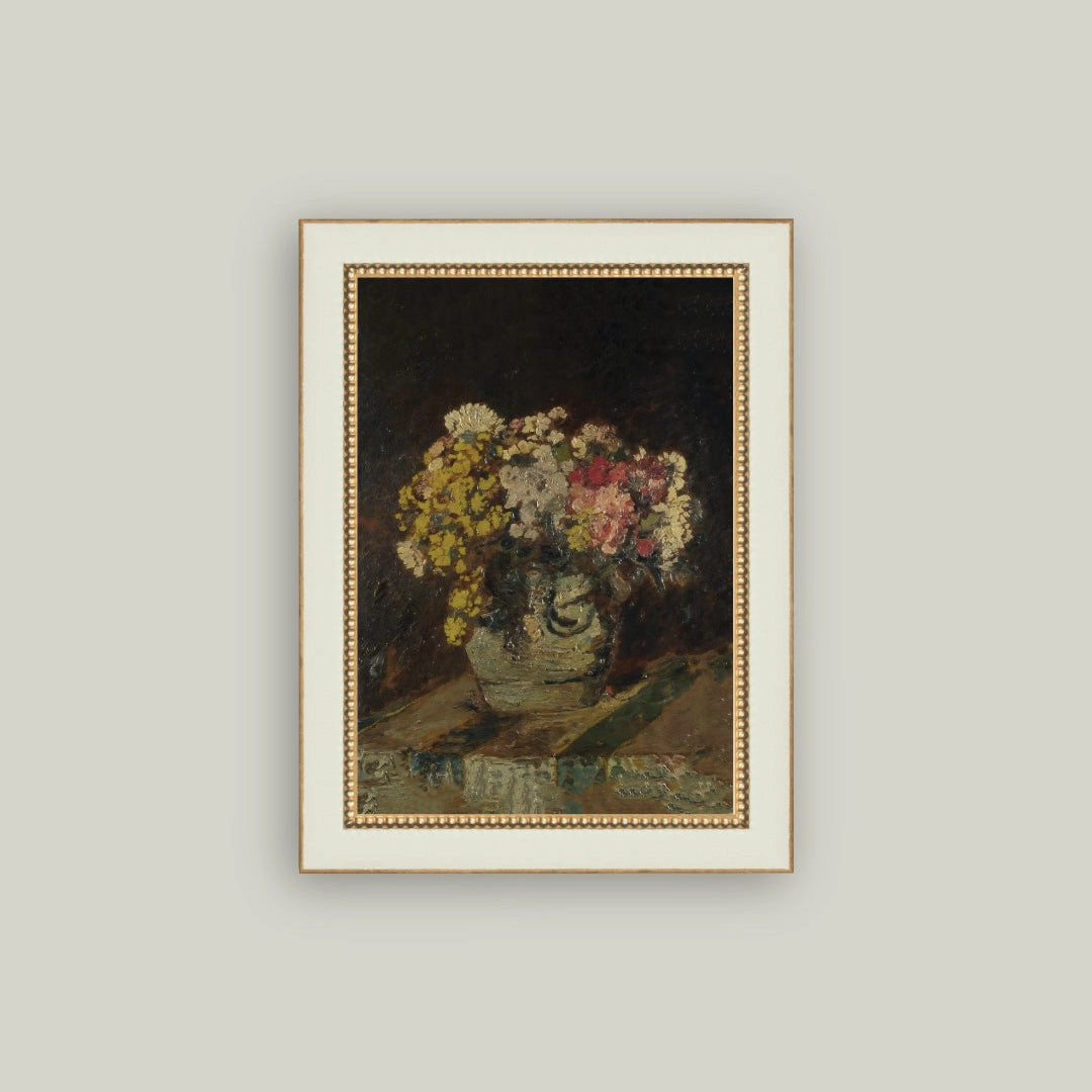 "Vase of Pink & Yellow Flowers" Painting Framed Reproduction