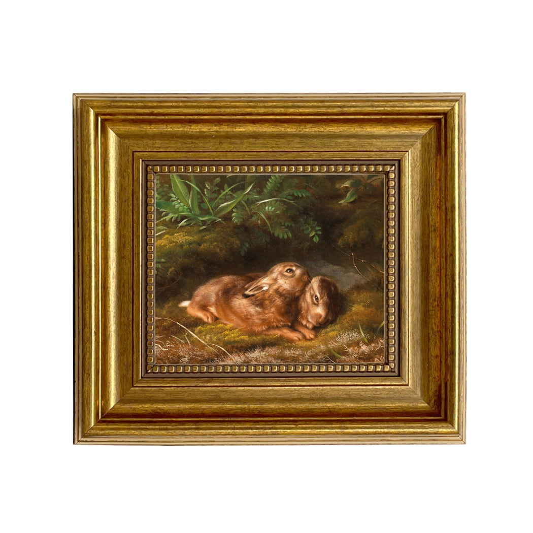 Two Rabbits Vintage Painting Print