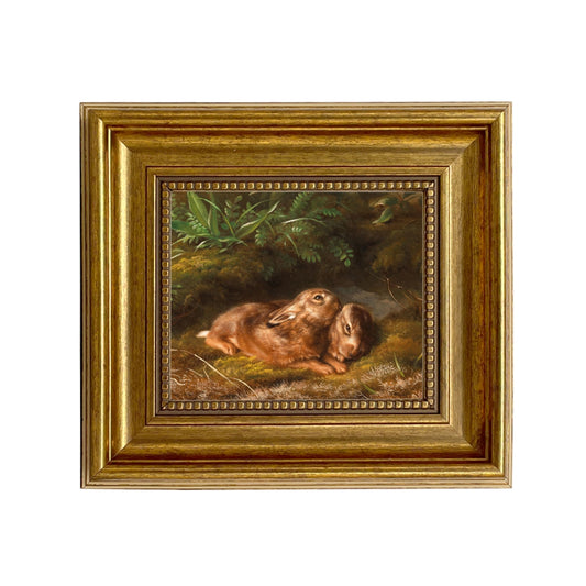Two Rabbits Vintage Painting Print