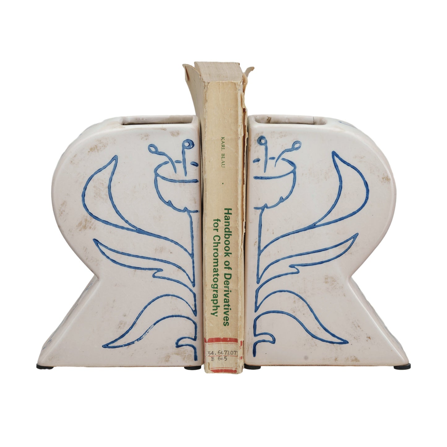Terra-cotta Vase/Bookends with Hand-Painted Flowers