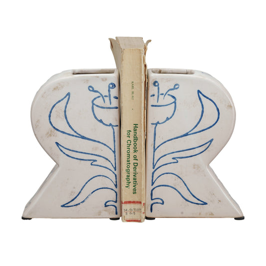 Terra-cotta Vase/Bookends with Hand-Painted Flowers
