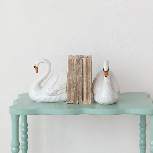 Stoneware Swan Bookends