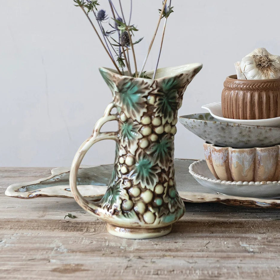 Stoneware Pitcher with Grapes