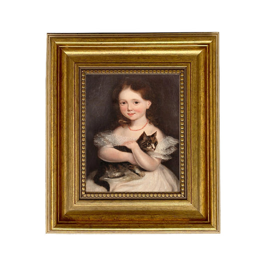 Girl with Cat Vintage Painting Print