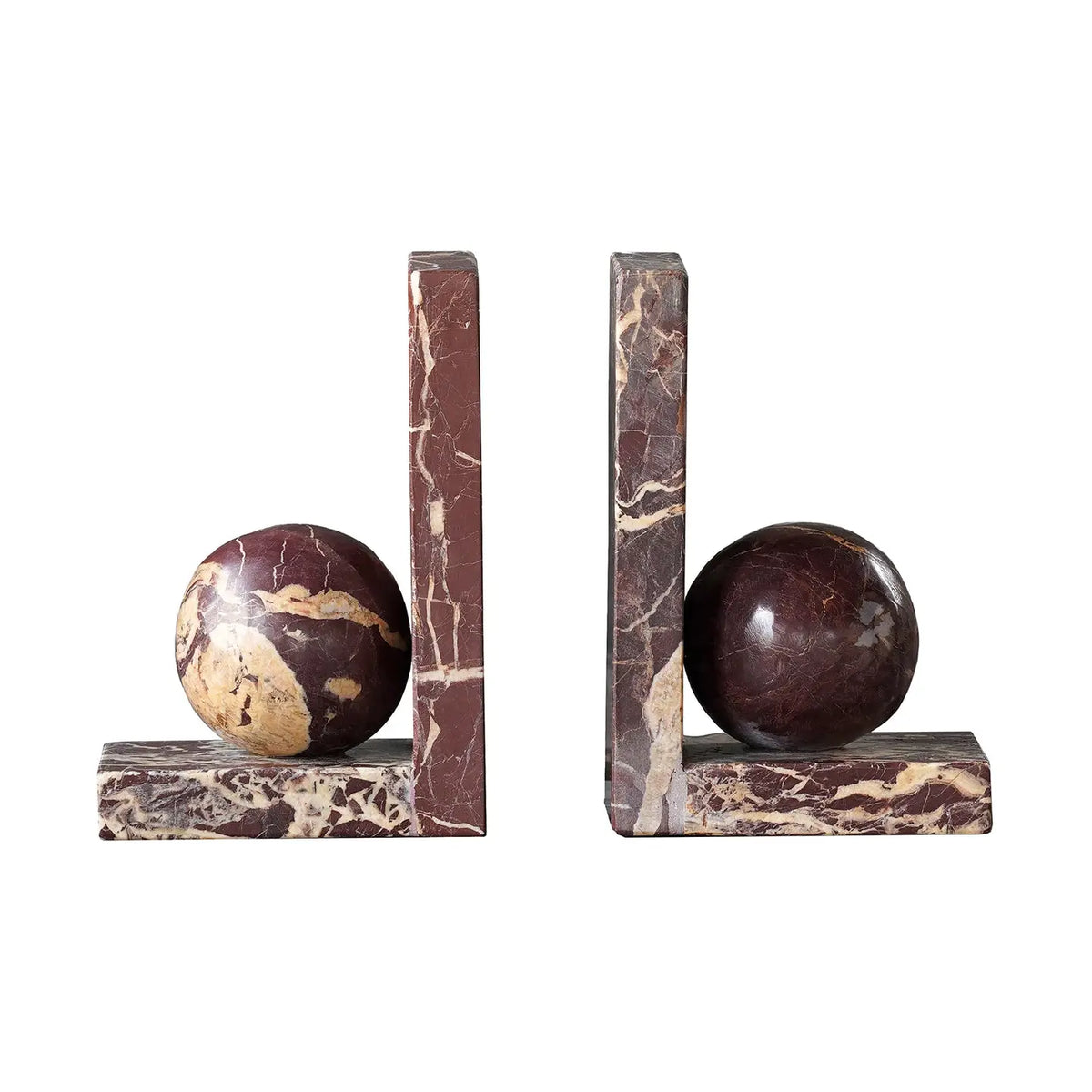Red Marble Sphere Bookends