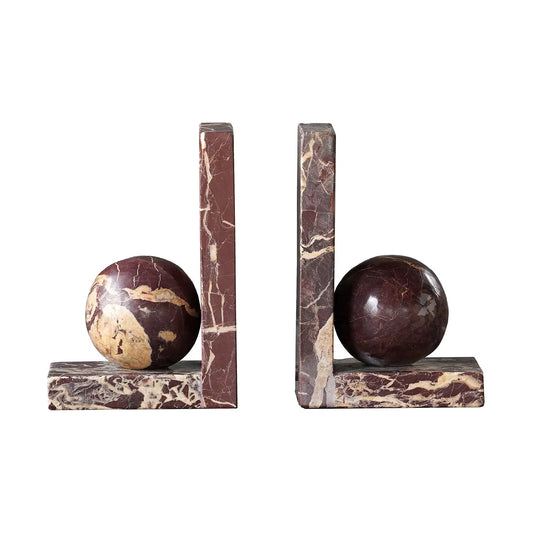 Red Marble Sphere Bookends